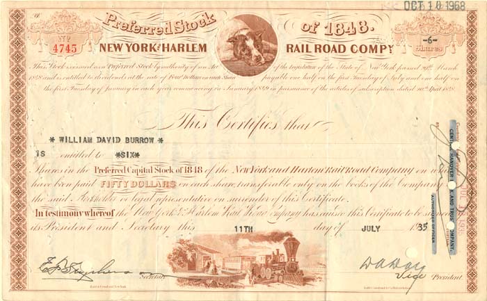 New York and Harlem Railroad Co. - Railway Stock Certificate